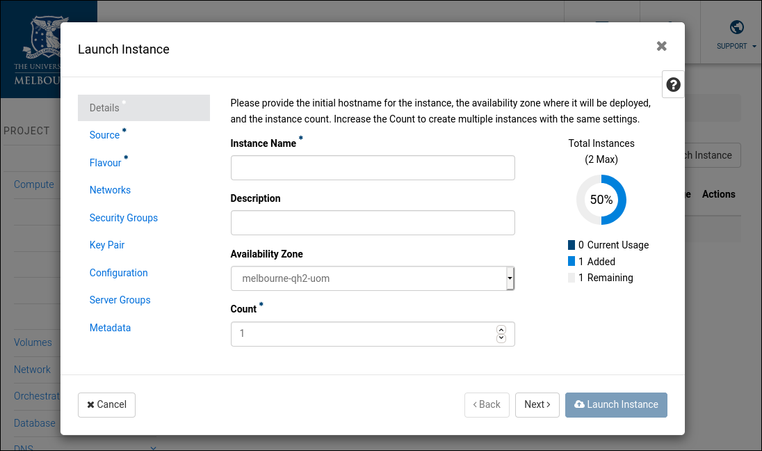 Instance details tab