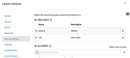 Instance security group tab