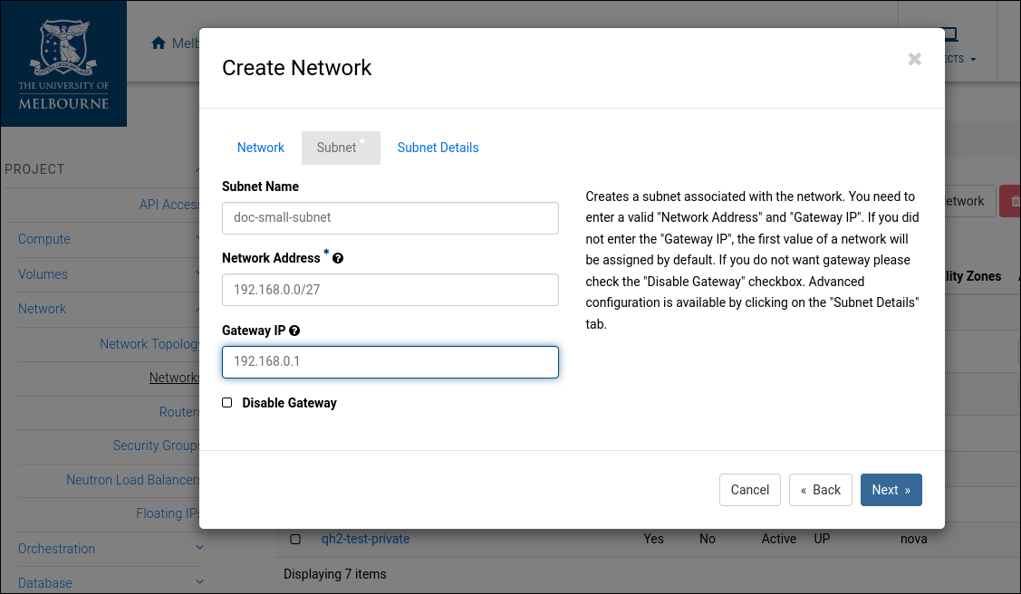 create subnet