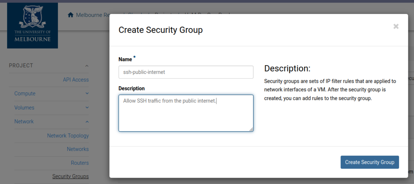 create a security group
