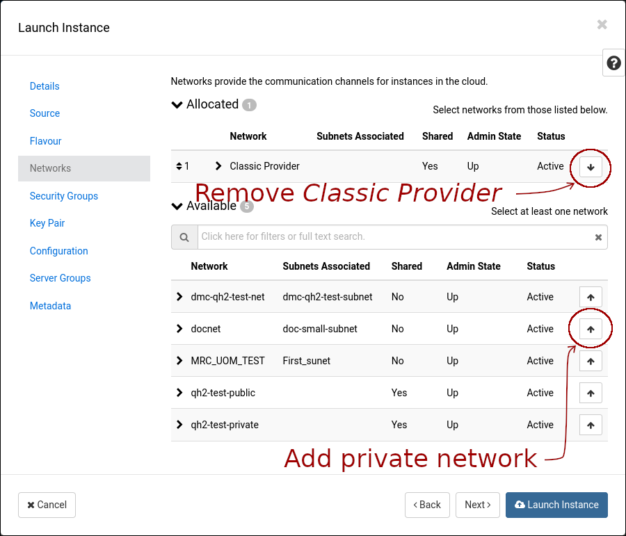 launch instance with advanced networking